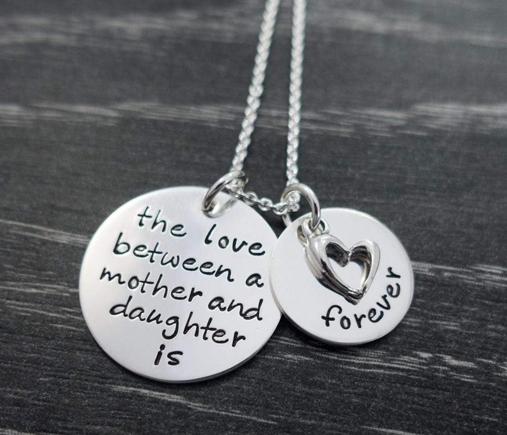 The love between a mother and daughter is forever - Personalized Hand Stamped Necklace Necklace MelodyNecklace