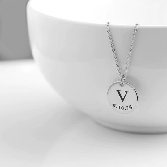 Tiny Birthday Initials Necklace Silver Mom Necklace MelodyNecklace