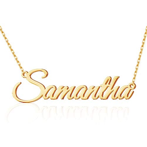 TinyName Custom Name Necklace Personalized 18K Gold Plated Nameplate Customized Jewelry Gift for Women Horizontal Name Necklace Pendant Necklaces Visit the TinyName Store