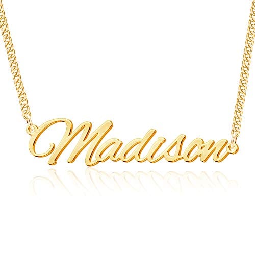 TinyName Custom Name Necklace Personalized 18K Gold Plated Nameplate Customized Jewelry Gift for Women Horizontal Name Necklace Pendant Necklaces Visit the TinyName Store