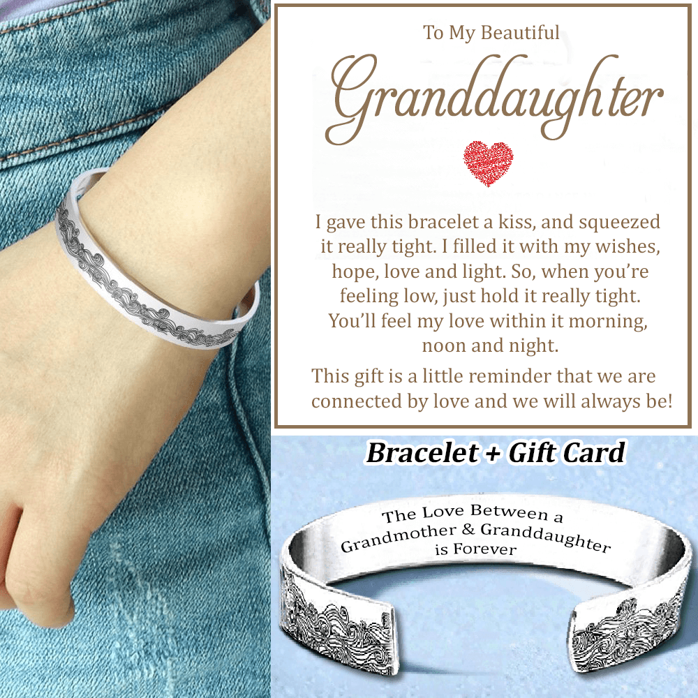 To My Beautiful Granddaughter Cuff Bracelet "I Gave This Bracelet A Kiss" White Gold Necklace for girl MelodyNecklace