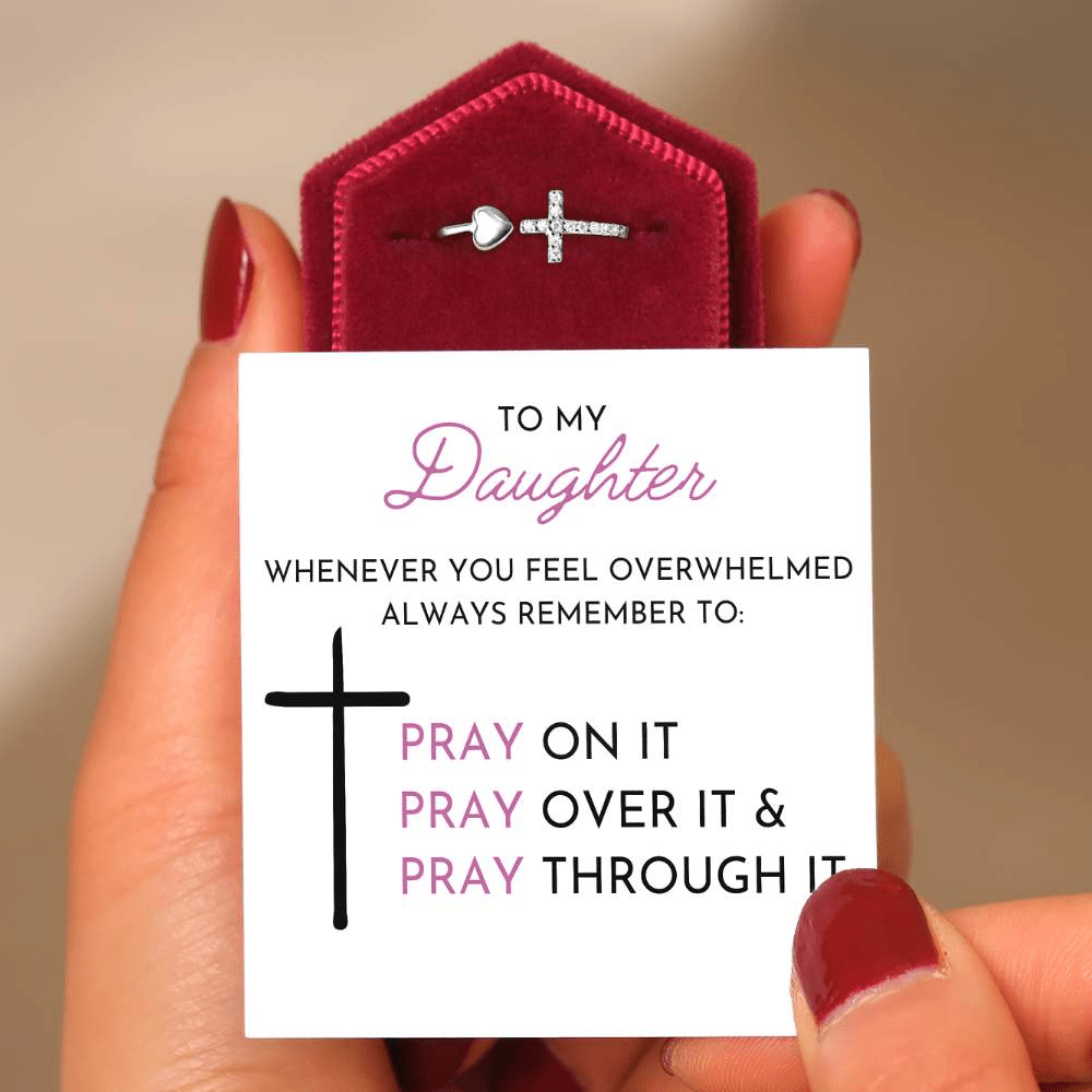 To My Daughter | Pray | Cross & Heart Ring Rings Awareness Avenue