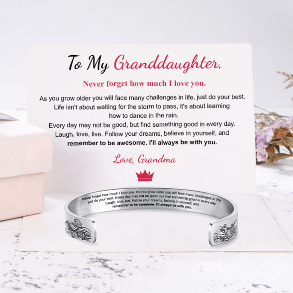 To My Granddaughter I Will Always Be With You Cuff Bracelet White Gold Necklace for girl MelodyNecklace