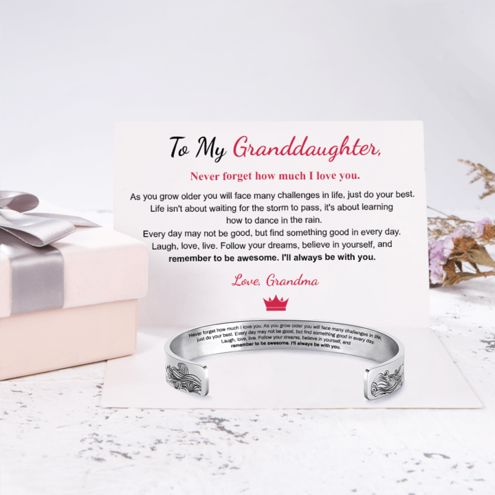 To My Granddaughter I Will Always Be With You Cuff Bracelet White Gold Necklace for girl MelodyNecklace