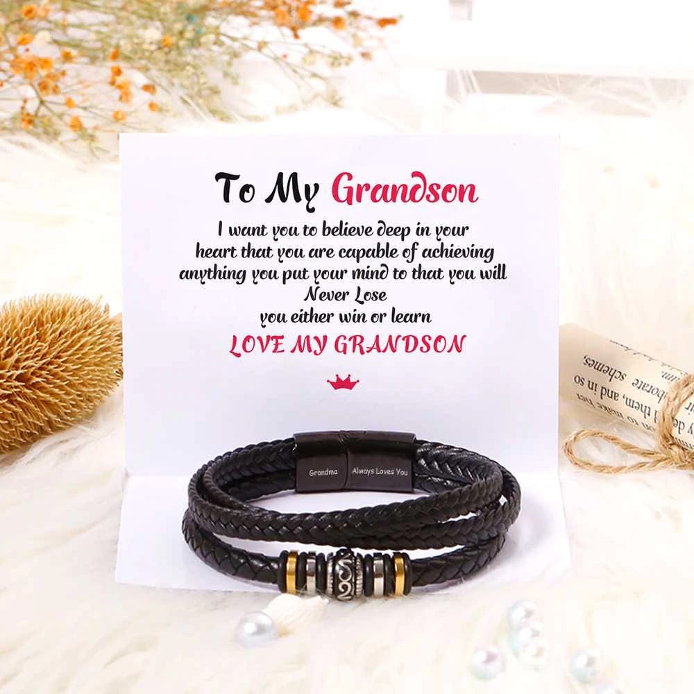 To My Granddaughter, Inspirational Leather Bracelet Bangle with Message Card Gifts For Her To My Grandson Necklace for girl MelodyNecklace