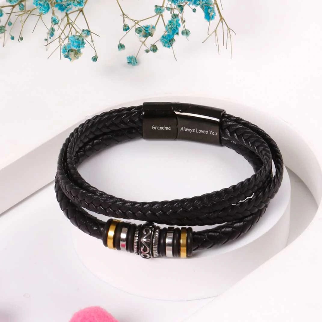 To My Grandson, Inspirational Leather Bracelet Bangle with Message Card Gifts For Him Bracelet For Man MelodyNecklace