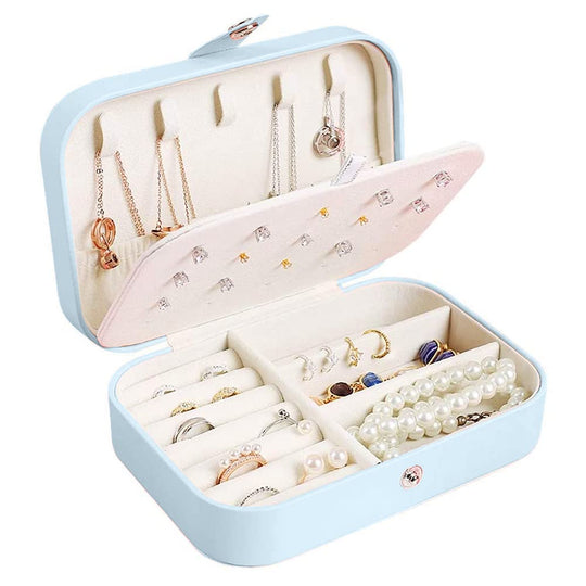 Travel Jewelry box Double Layer Jewelry Case Light Blue Other Accessories MelodyNecklace