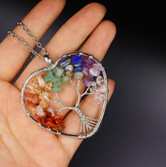 Tree of Life Crystal Necklace 7 Chakra (heart-shaped) bloomshock