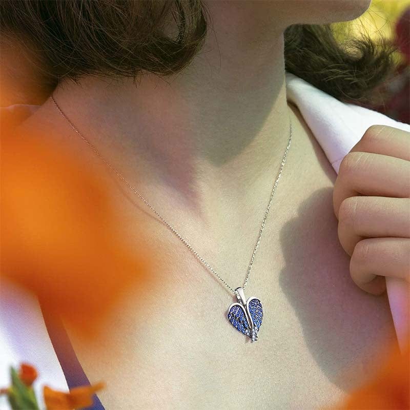 Valentine's Day Gift Angle Wing Heart Necklace With Name Heart Inside Valentine Necklace MelodyNecklace
