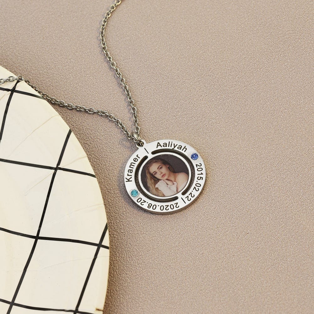 Valentine's Day Gift Custom Photo Necklace With Name and Birthday Stone & Date Quillingx