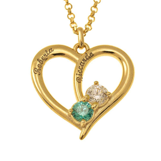 Valentine's Day Gift Forever Love Names And Birthstones Heart Necklace 18K Gold Plating mylongingnecklace