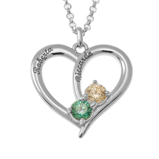 Valentine's Day Gift Forever Love Names And Birthstones Heart Necklace 925 Sterling Silver mylongingnecklace