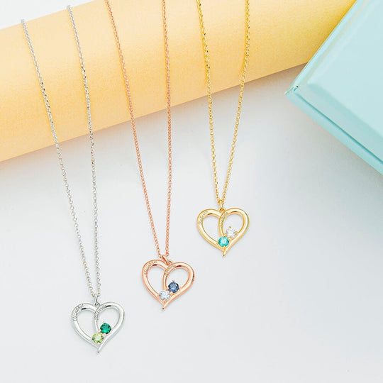 Valentine's Day Gift Forever Love Names And Birthstones Heart Necklace mylongingnecklace