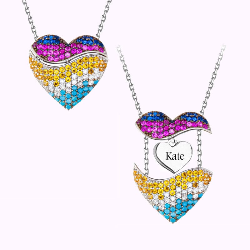 Valentine's Day Gift Love Heart Necklace With Name Heart Inside Multi-color Valentine Necklace MelodyNecklace
