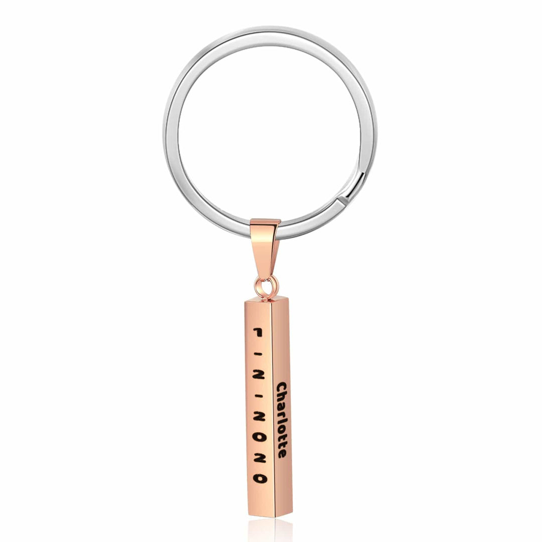 Vertical Bar Keychain Personalized 4 Sides 3D Bar Keychain Rose Gold r1