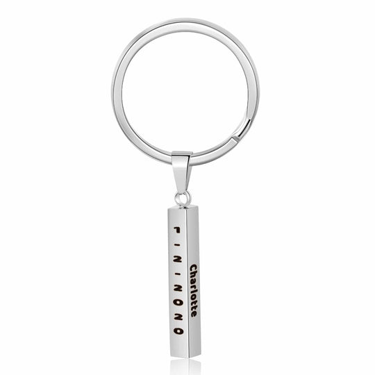 Vertical Bar Keychain Personalized 4 Sides 3D Bar Keychain White Gold r1
