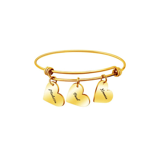 Women Bangle Bracelet with Personalized Heart Charms Gold Bracelet For Woman MelodyNecklace