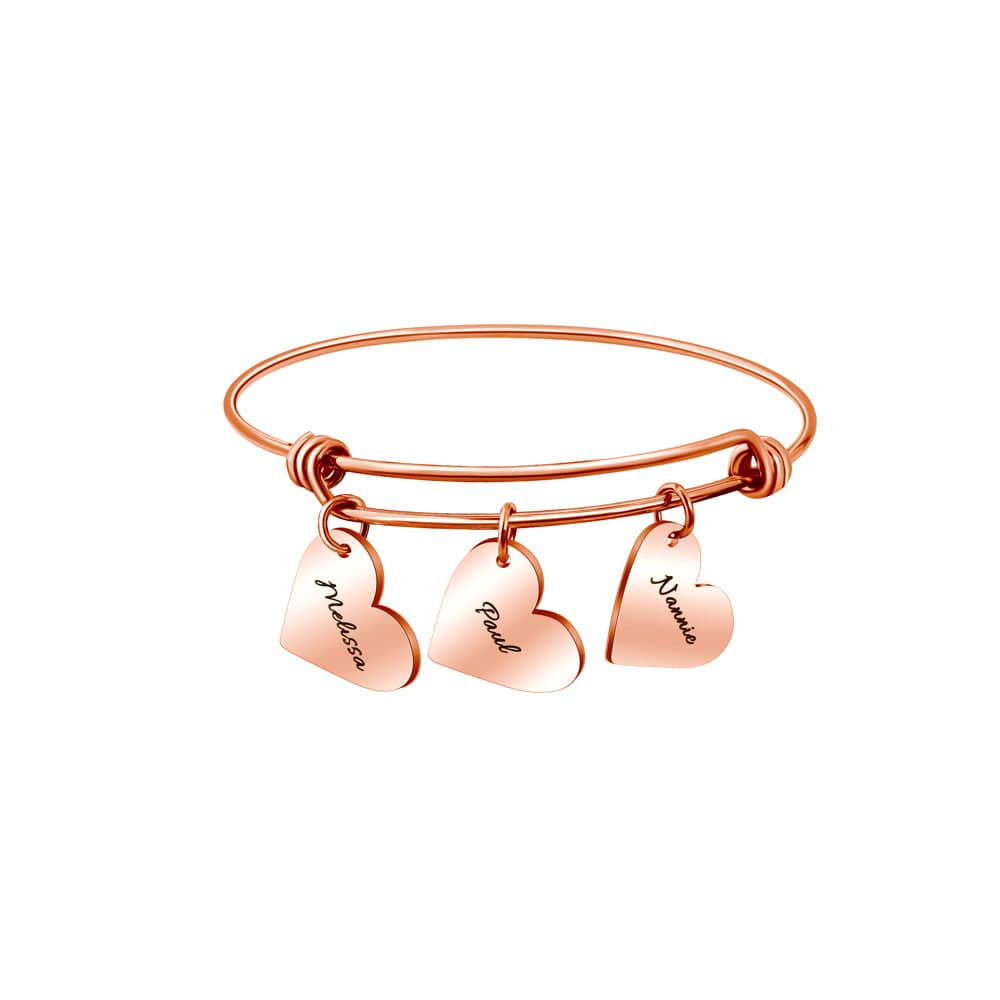 Women Bangle Bracelet with Personalized Heart Charms Rose Gold Bracelet For Woman MelodyNecklace