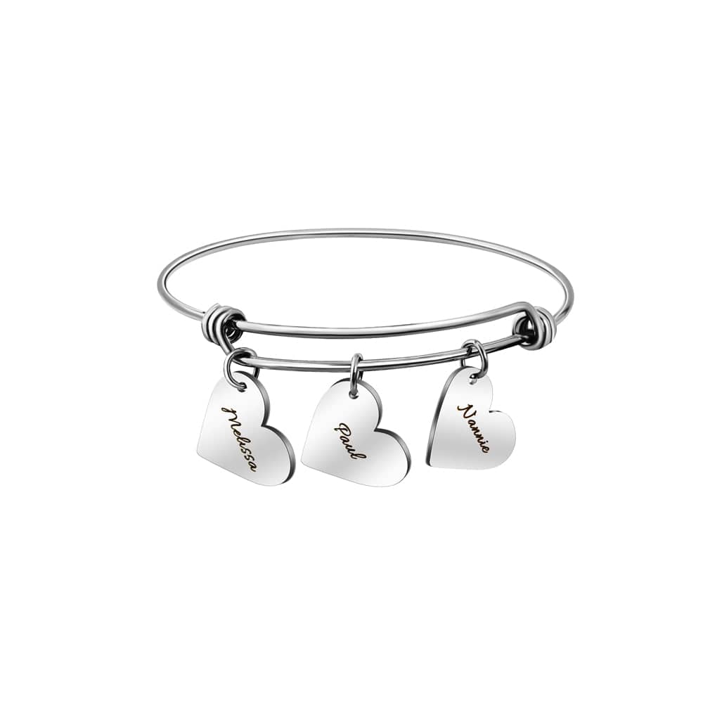 Women Bangle Bracelet with Personalized Heart Charms Silver Bracelet For Woman MelodyNecklace
