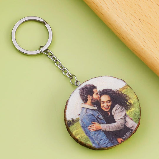 Wooden Keychain With Personalized Photo Keychain MelodyNecklace