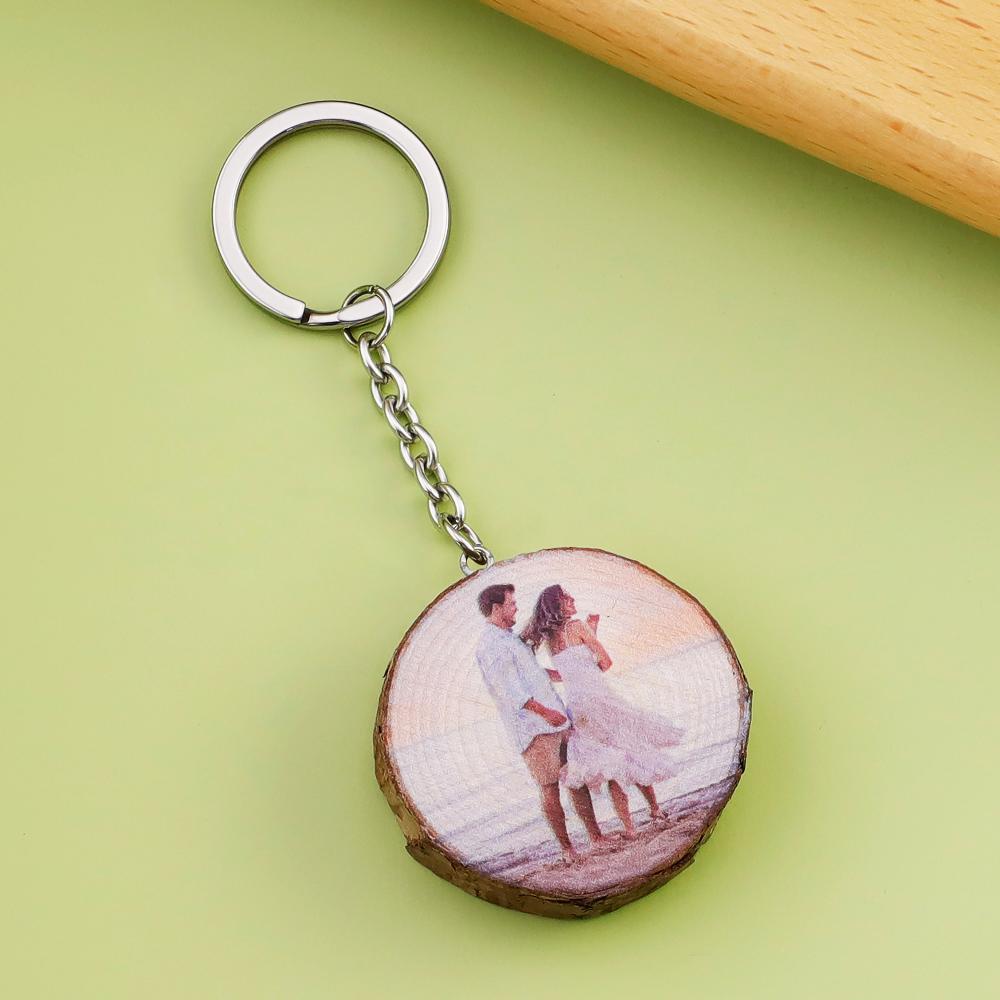 Wooden Keychain With Personalized Photo Keychain MelodyNecklace