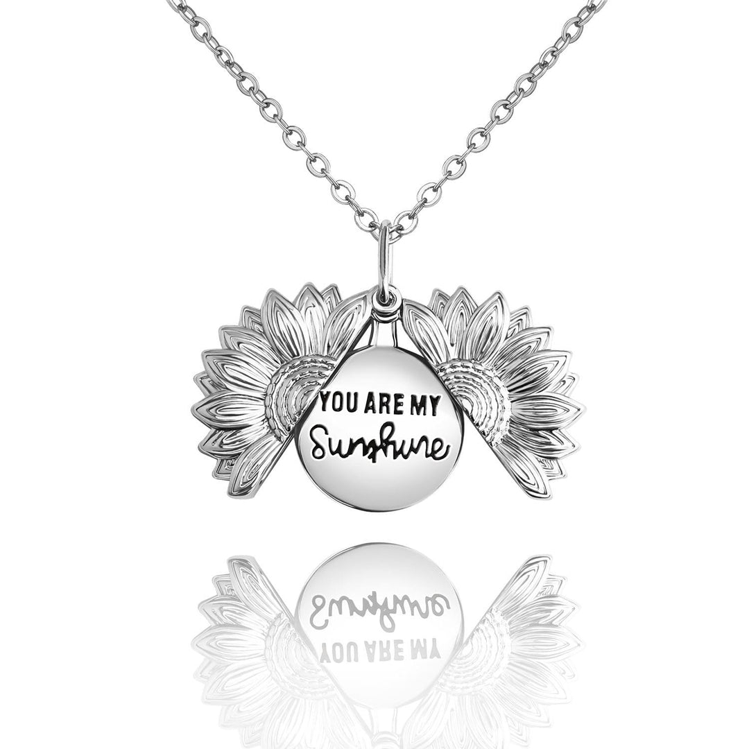 "You Are My Sunshine" Personalized  Sunflower Necklace SILVER Necklace MelodyNecklace